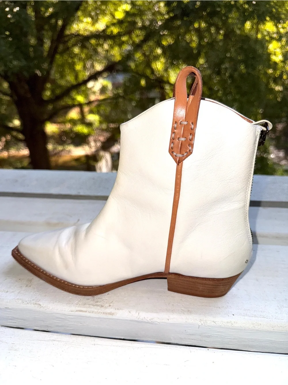 We The Free Free People Wesley Ankle Boots White Leather Western Cowboy 37 US 7